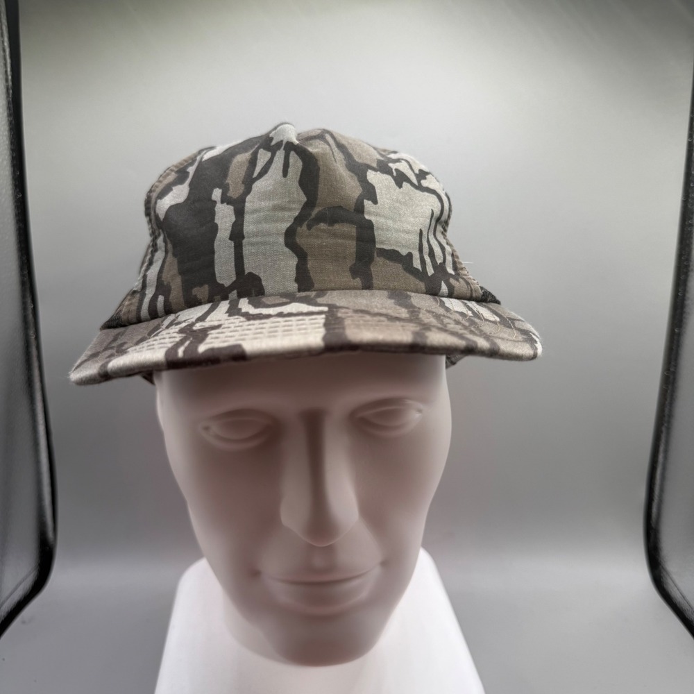 Vintage Tree Bark Camo Trucker Hat Mens OSFA Brown Mesh Snapback USA Made